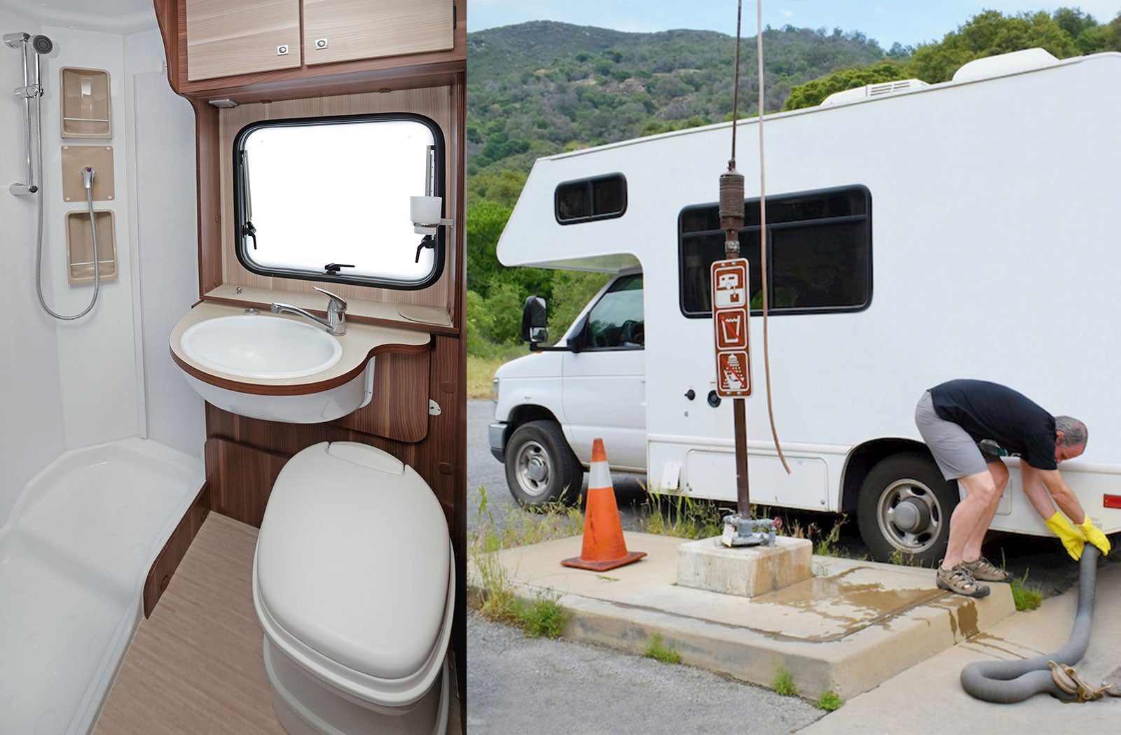 Portable RV/camper toilet and holding tank setup in New Haven, Connecticut