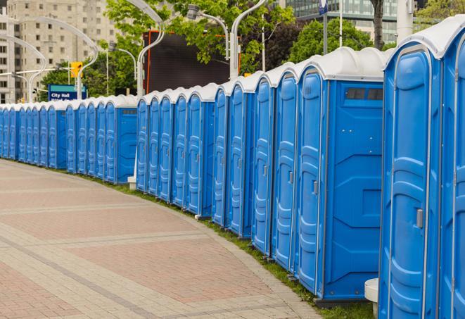 Seasonal porta potty units set up at a New Haven, Connecticut venue